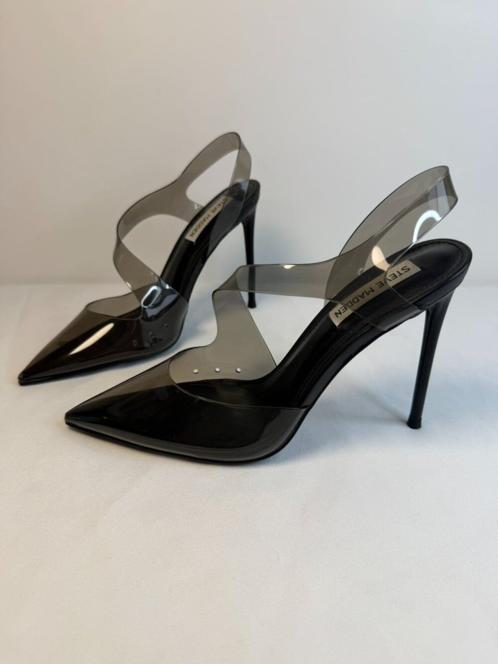 Steve Madden Vienne Stiletto Heels Women's Size 7M Black Transparent Slingback